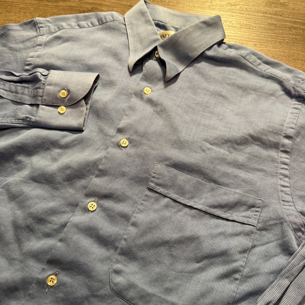 Zanetti Dress Shirt‎ Mens 15.5 39 Blue Solid Cotton Italy Long Sleeve Button Up